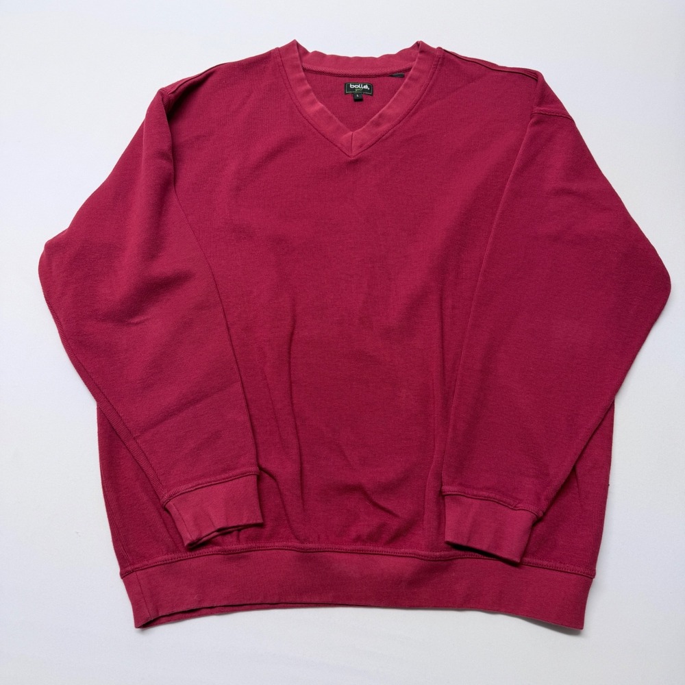 Bolle Golf Mens V-Neck Sweatshirt Burgundy Red 100% Cotton Pullover Large